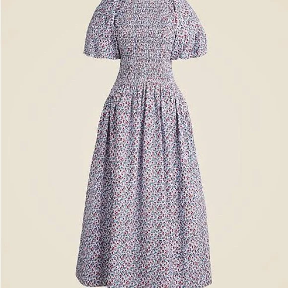 New! J. Crew Blue and White Puff Sleeve Midi Sundress - Picture 3 of 8